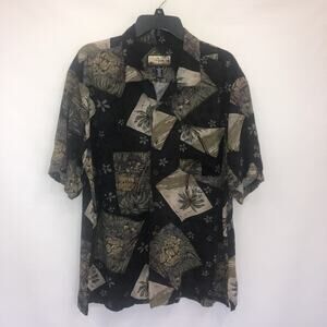 Havana Jacks Cafe Button Up Adult XL Mens Short Sleeve 100% Rayon Graphic Shirt